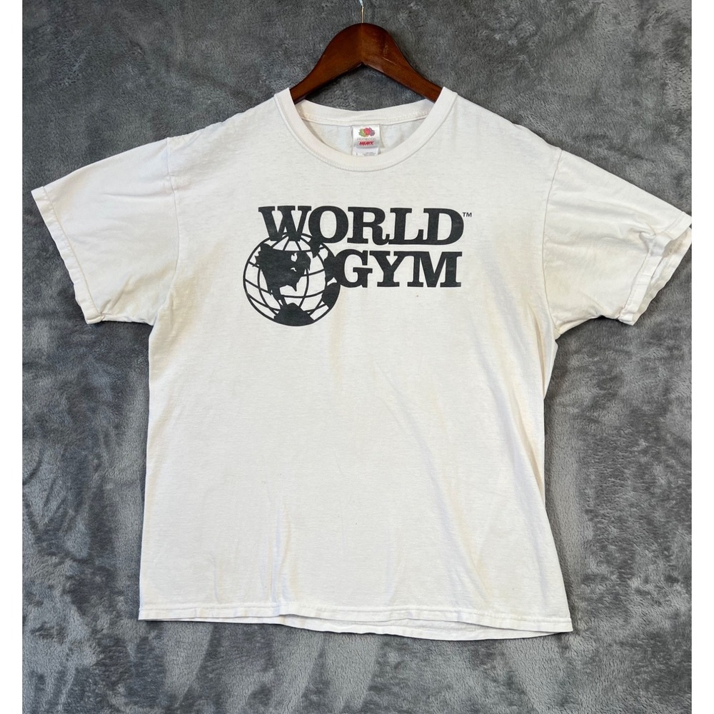 Vintage World Gym Globe T Shirt FOTL Mens Large White Globe Graphic